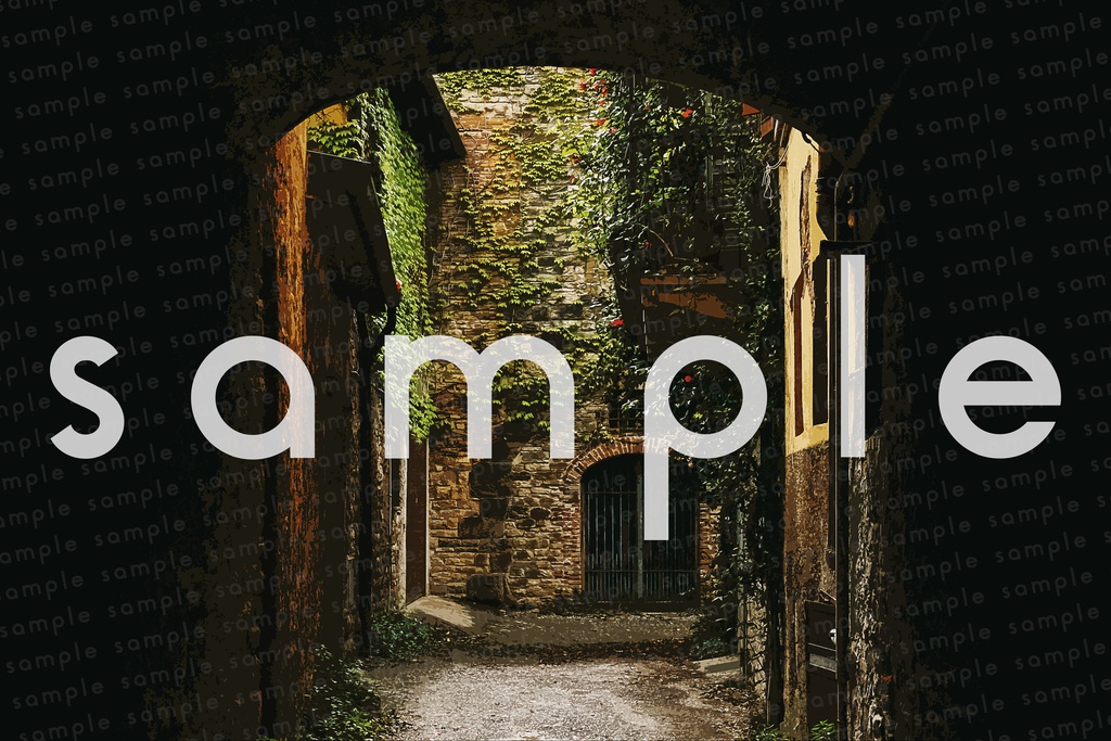 イラスト素材 小路 (朝昼夜)