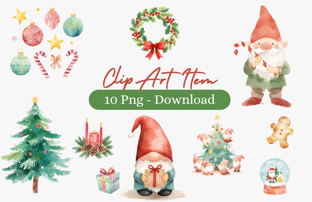 【クリップアート】水彩クリスマスモチーフ10点セット 🎅｜PNG背景透過