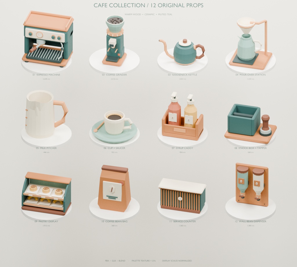 Cafe Collection|カフェ小物12点【FBX・GLB・Blender】