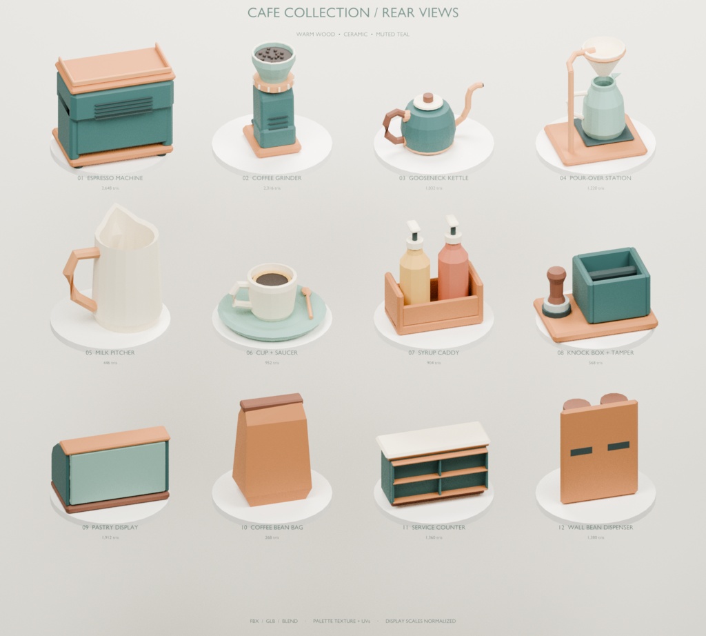 Cafe Collection|カフェ小物12点【FBX・GLB・Blender】