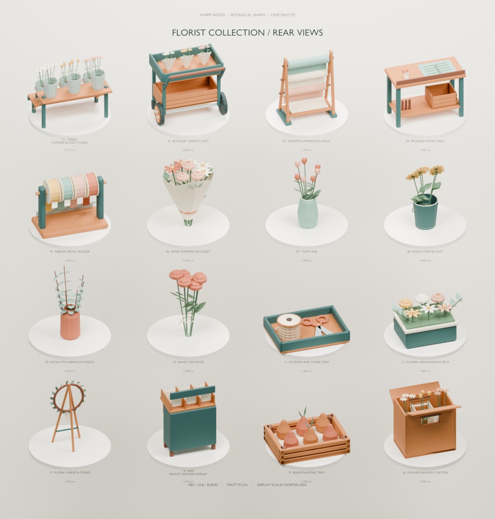 Florist Collection|花屋の小物16点【FBX・GLB・Blender】
