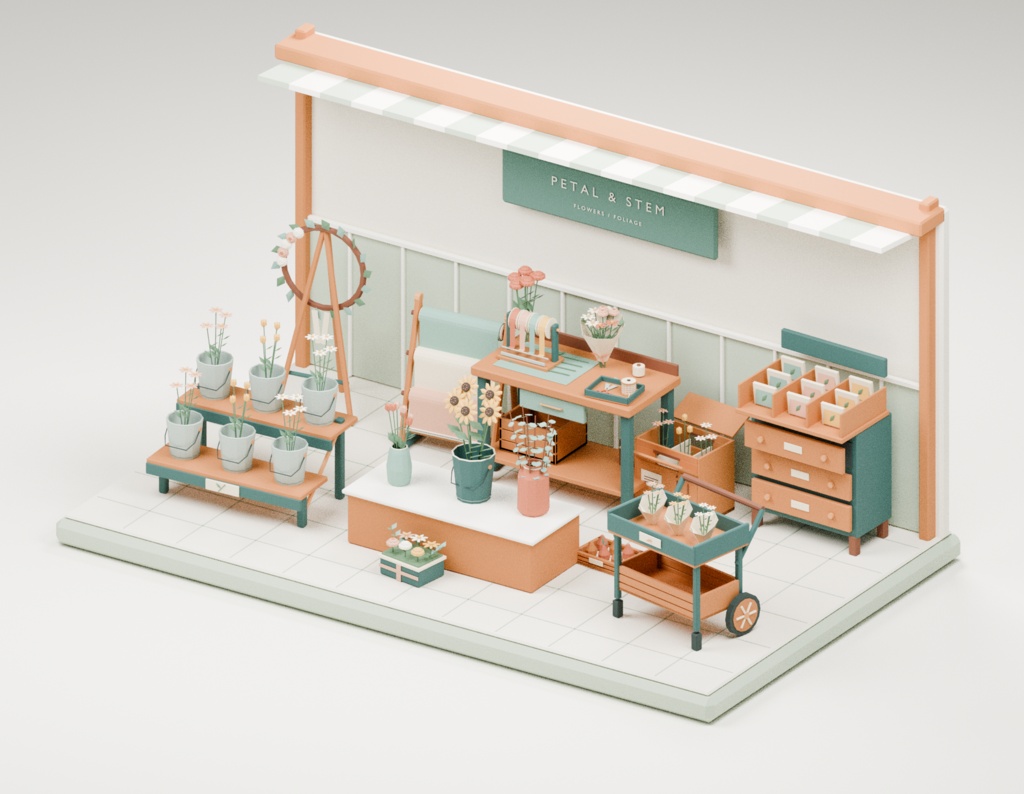 Florist Collection｜花屋の小物16点【FBX・GLB・Blender】