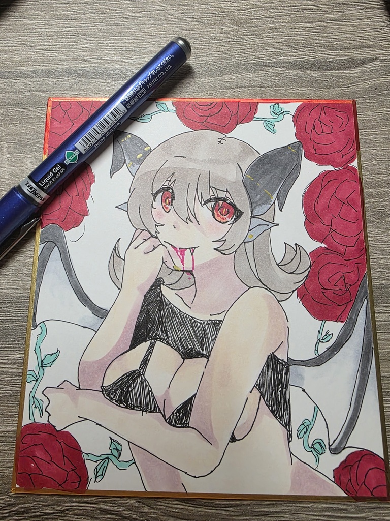 手描き色紙 吸血鬼な悪魔