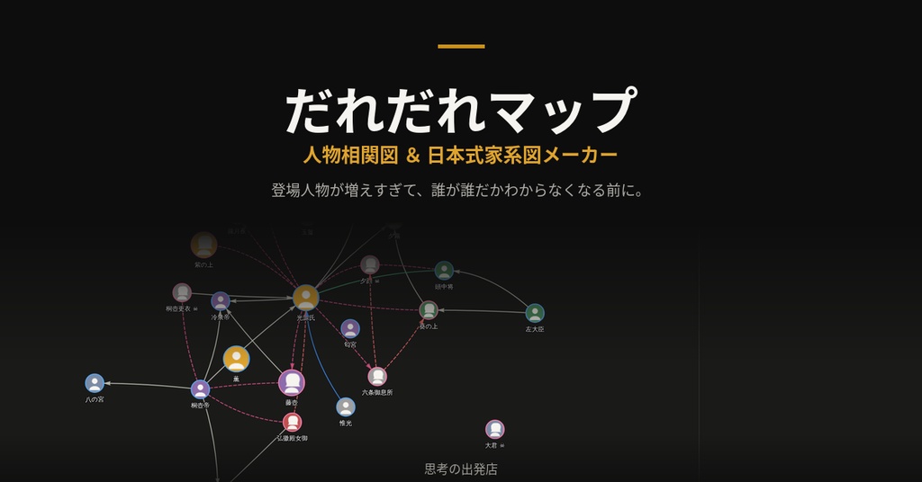 登場人物が増えすぎて誰が誰だかわからなくなったので、相関図と家系図を作れるツールを作りました
