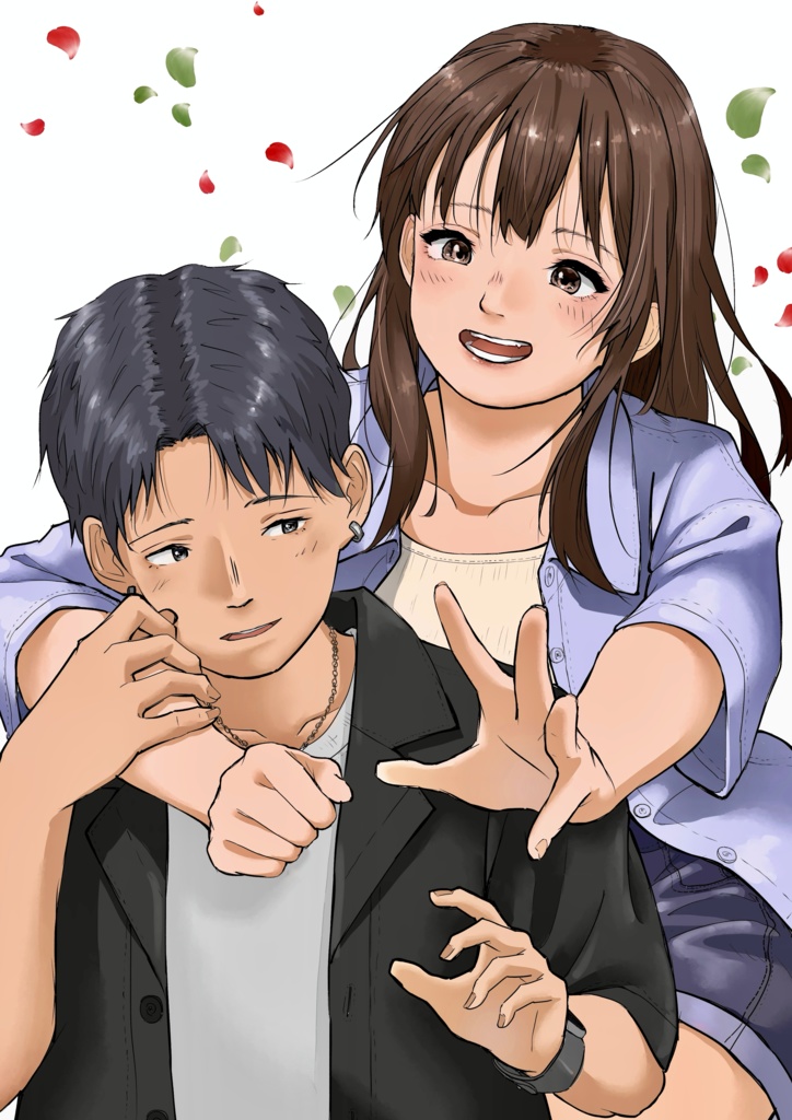 カップルイラスト（ポスター向き）【背景透過版もアリ】