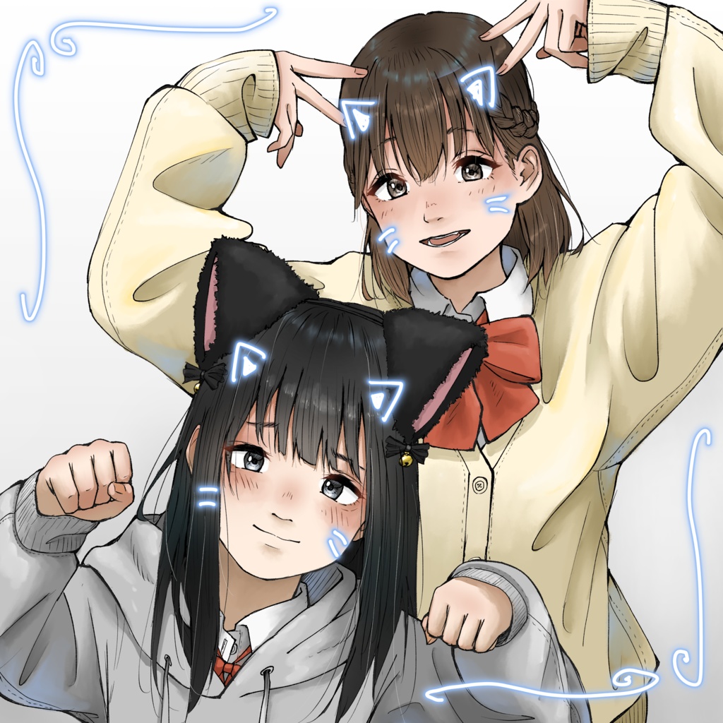 猫耳プリ風イラスト【背景透過版もアリ】