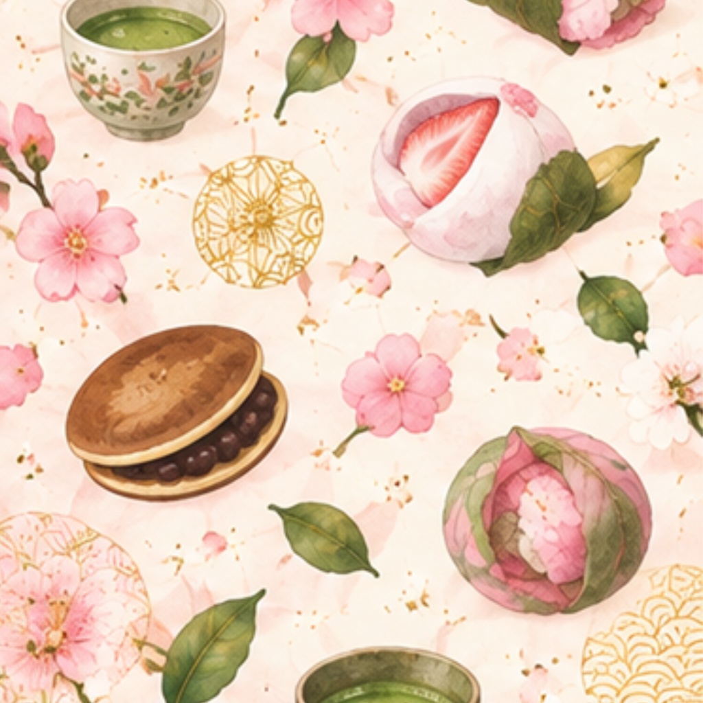 桜と和菓子のお茶時間柄デジタルペーパーセット