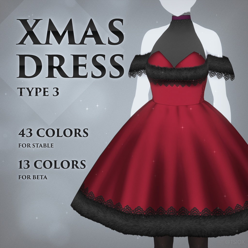 【VRoid】クリスマスドレス タイプ3【43 COLORS】
