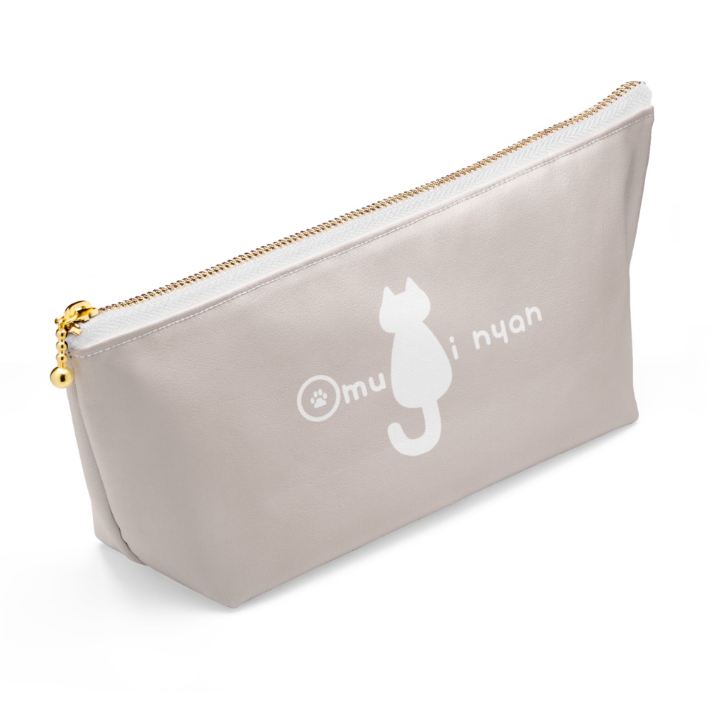大紬にゃんシンプルロゴポーチ【グレージュ、ロゴホワイト】