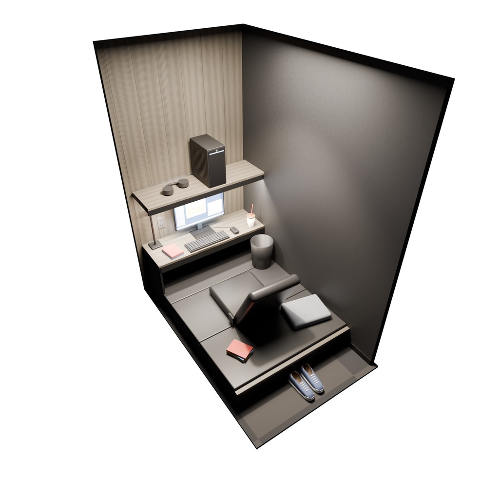 ネットカフェ ブース 3D背景素材(完全個室|リクライニング席/フラット席/ペア席)【漫画背景・クリスタ用cs3o同梱】