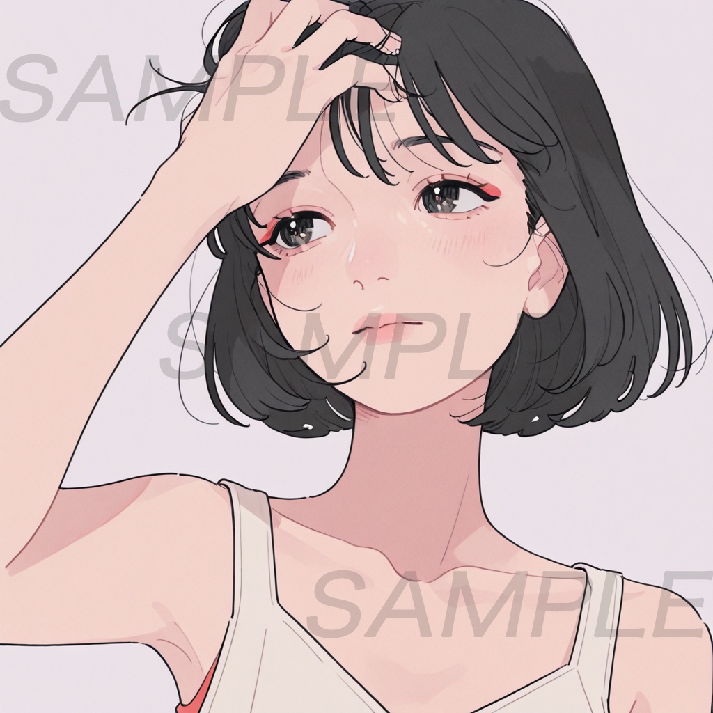 【アイコン素材】黒髪ボブ女子イラスト12枚セット|SNS・配信・サムネ用