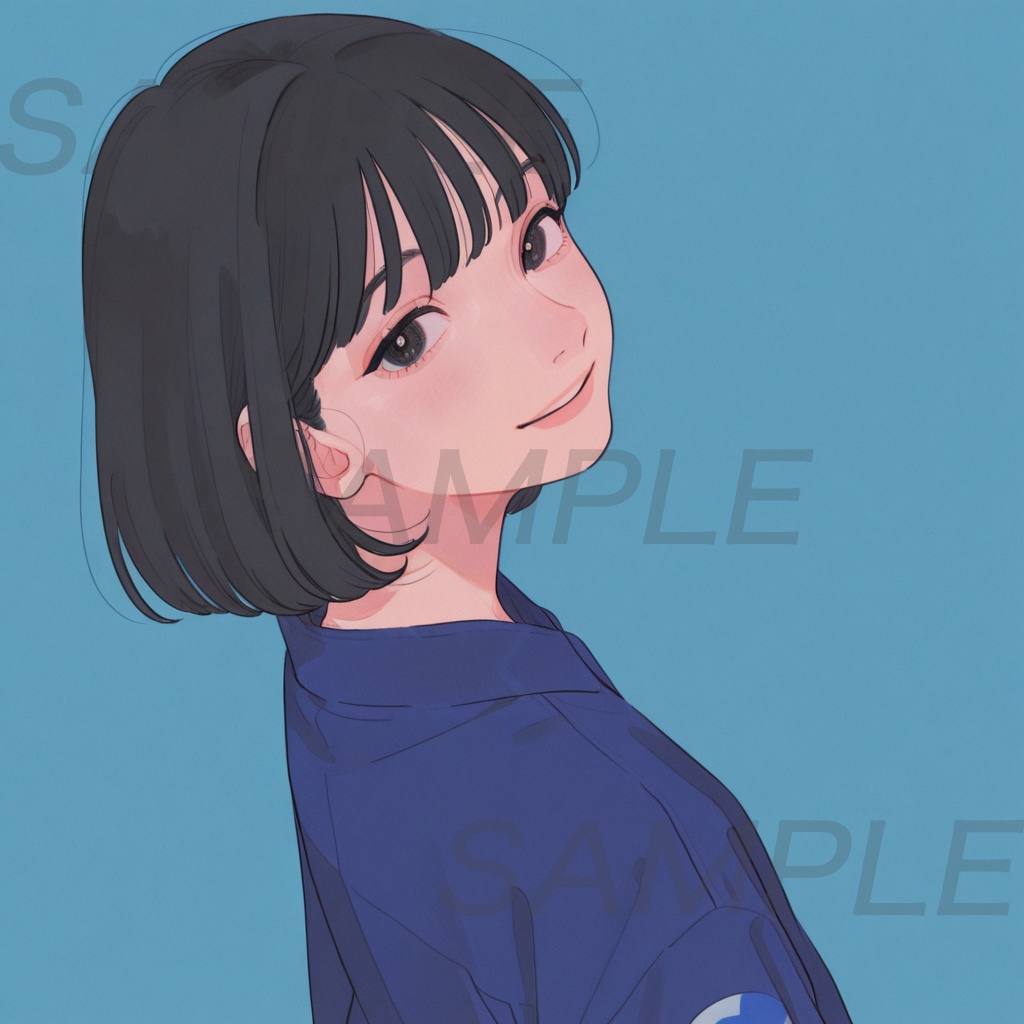 【アイコン素材】黒髪ボブ女子イラスト12枚セット|SNS・配信・サムネ用