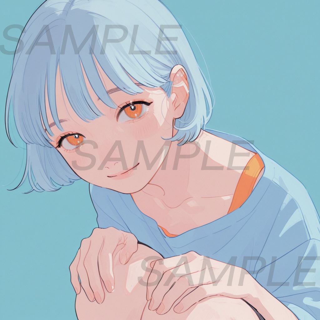 【アイコン素材】青髪ショート女子イラスト12枚セット|SNS・配信・サムネ用