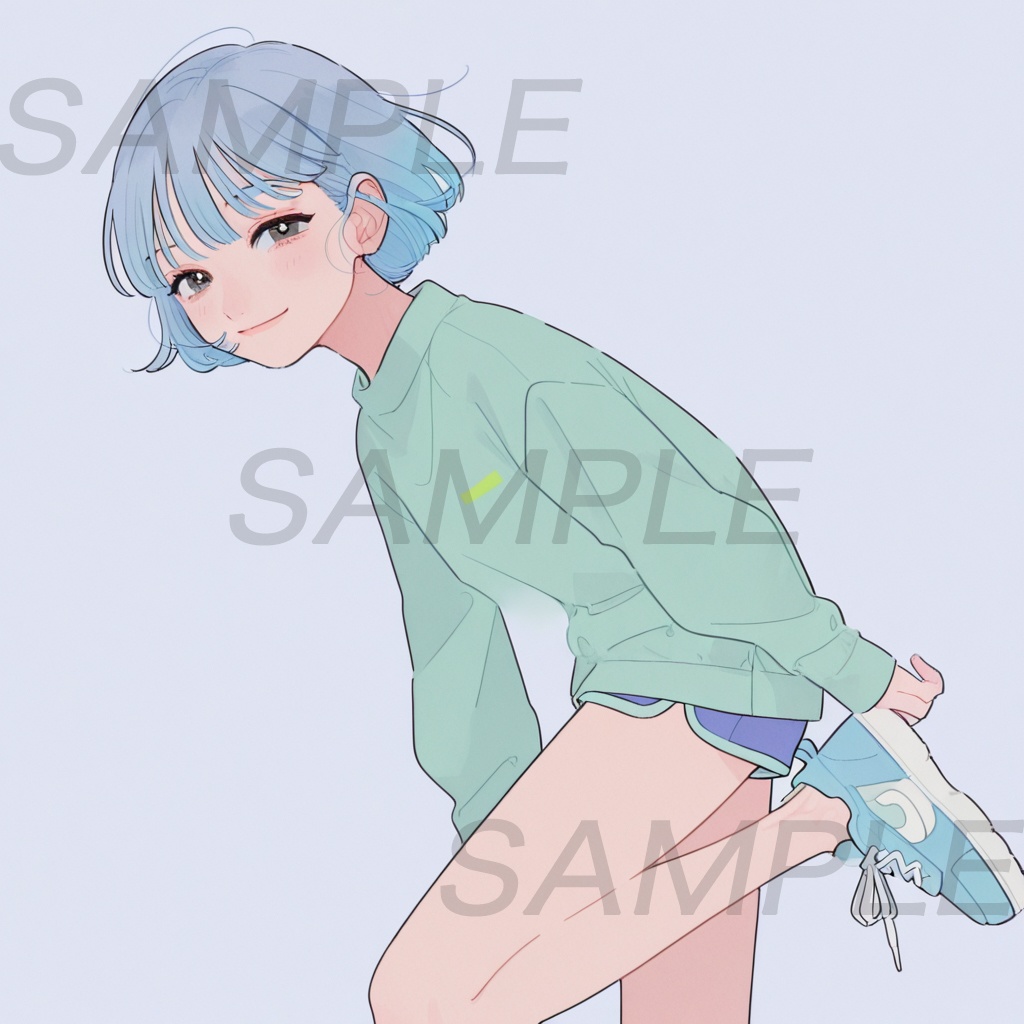 【アイコン素材】青髪ショート女子イラスト12枚セット|SNS・配信・サムネ用