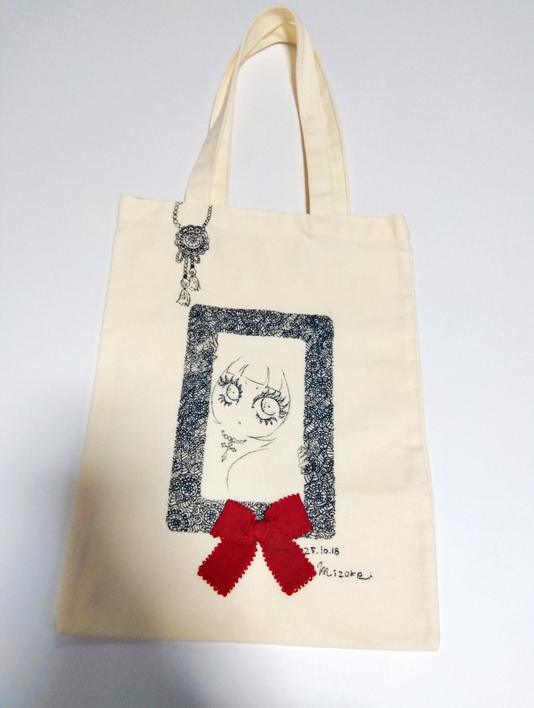 〖一点物〗手描きトートバッグ〈girl〉/No.0000