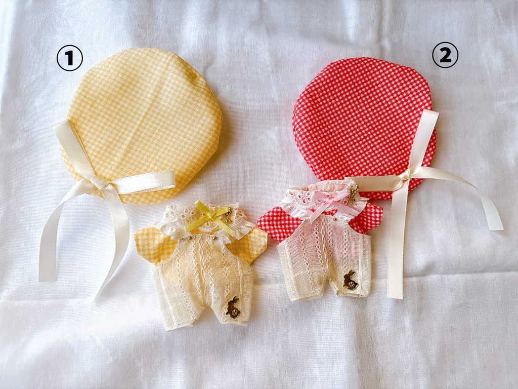 【ぬい服】チェックのサロペットセット【12〜13cm】