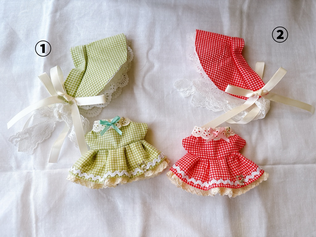 【ぬい服】チェックのワンピースセット