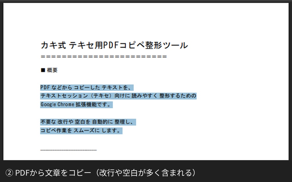カキ式 テキセ用PDFコピペ整形ツール(Chrome拡張機能)
