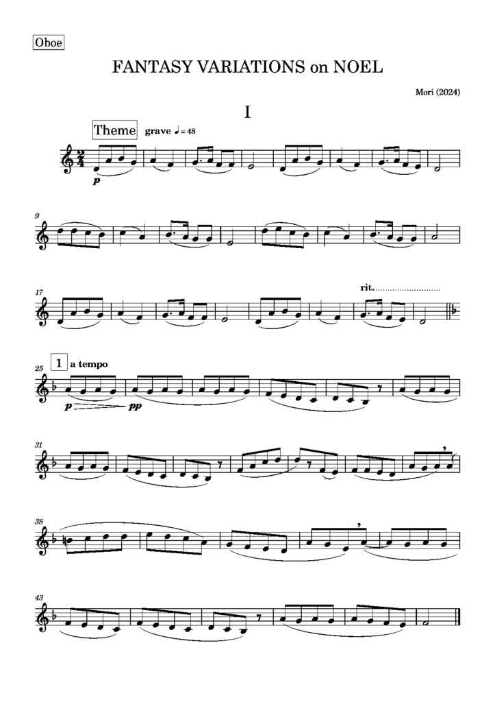 ノエルの主題による幻想変奏曲【ダブルリード四重奏】