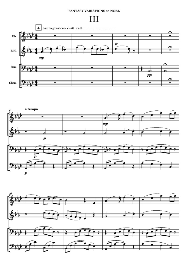 ノエルの主題による幻想変奏曲【ダブルリード四重奏】