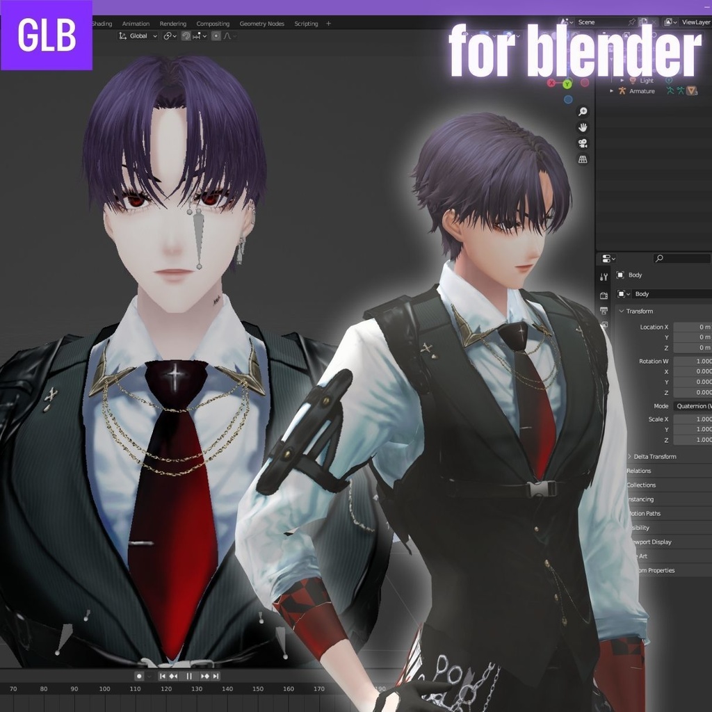 【GLB】Himeno – 3D OC Character Asset Ver.1【作画補助向け】