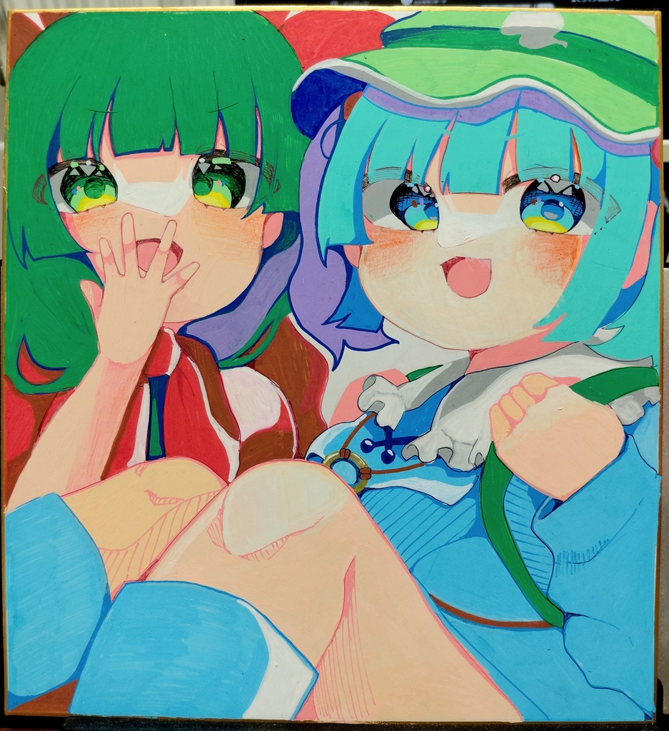 【東方Project】 河城にとり 鍵山ひな 直筆色紙