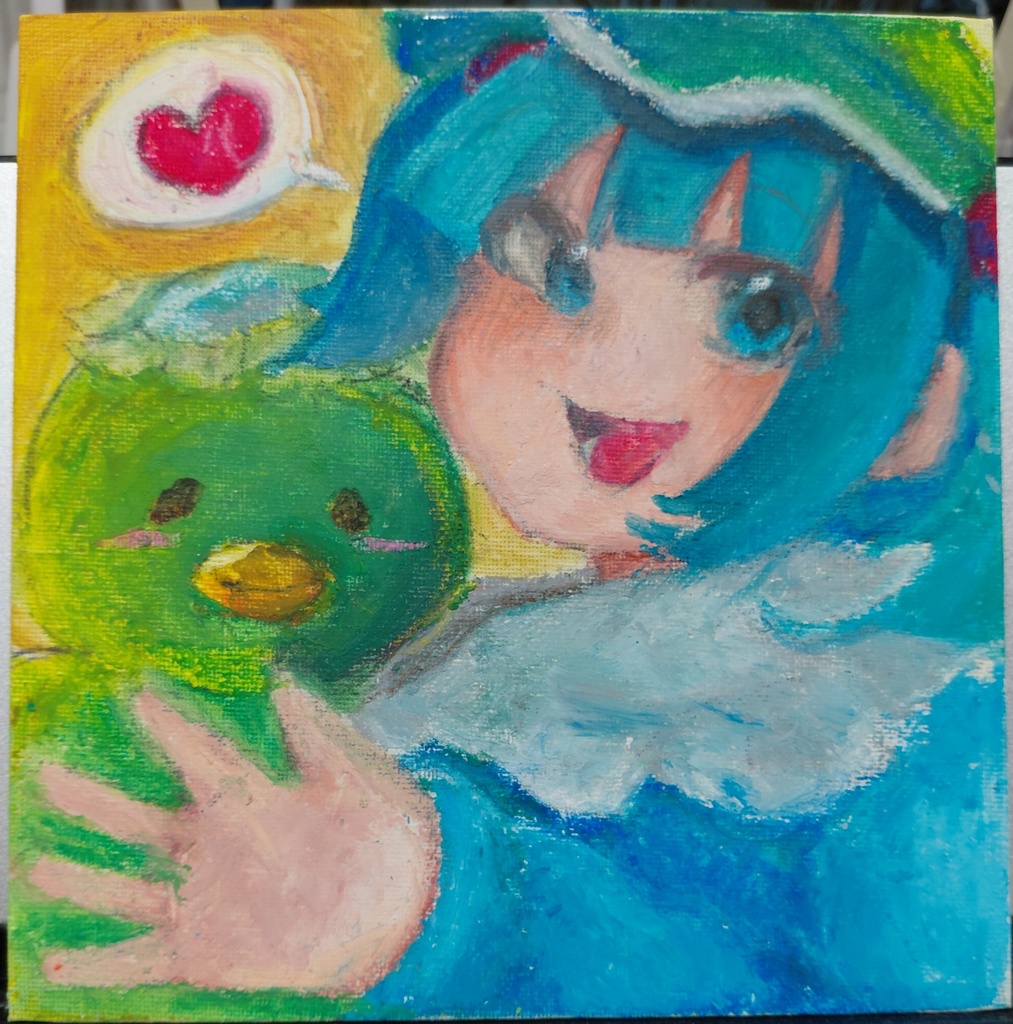 【東方Project】 河城にとり 直筆 オイルパステルアート