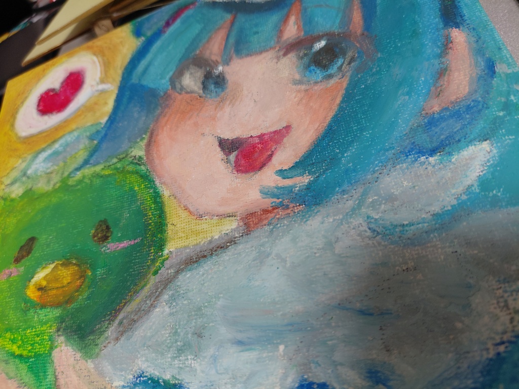 【東方Project】 河城にとり 直筆 オイルパステルアート