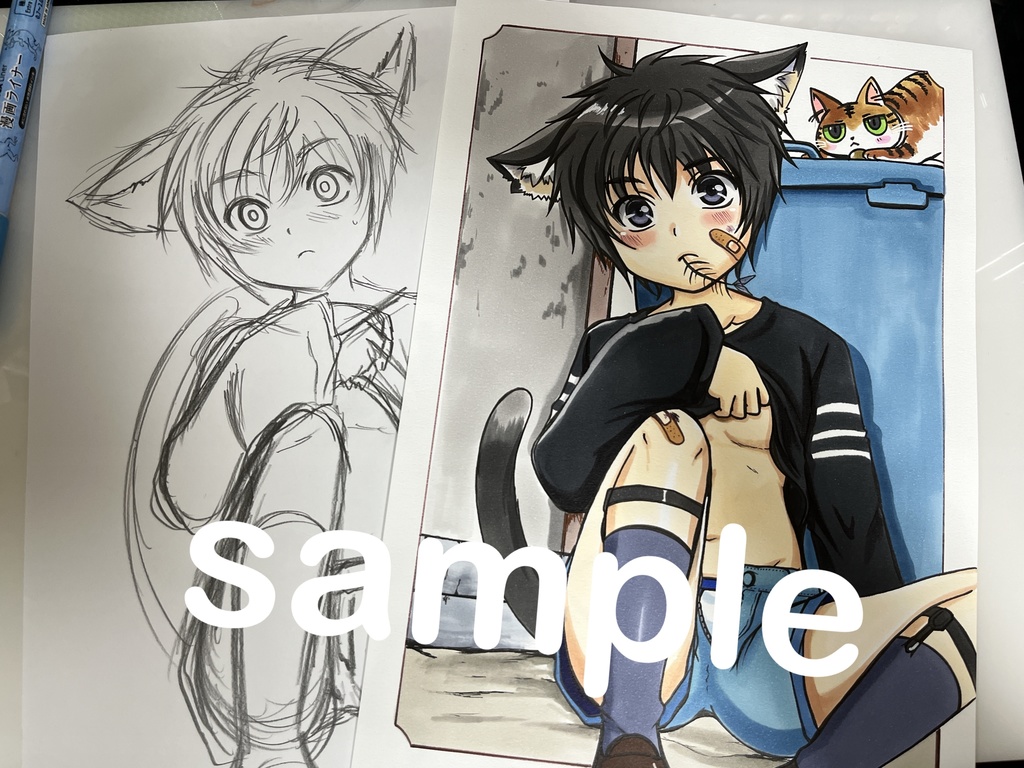 手描きオリジナルイラスト 猫ボーイ