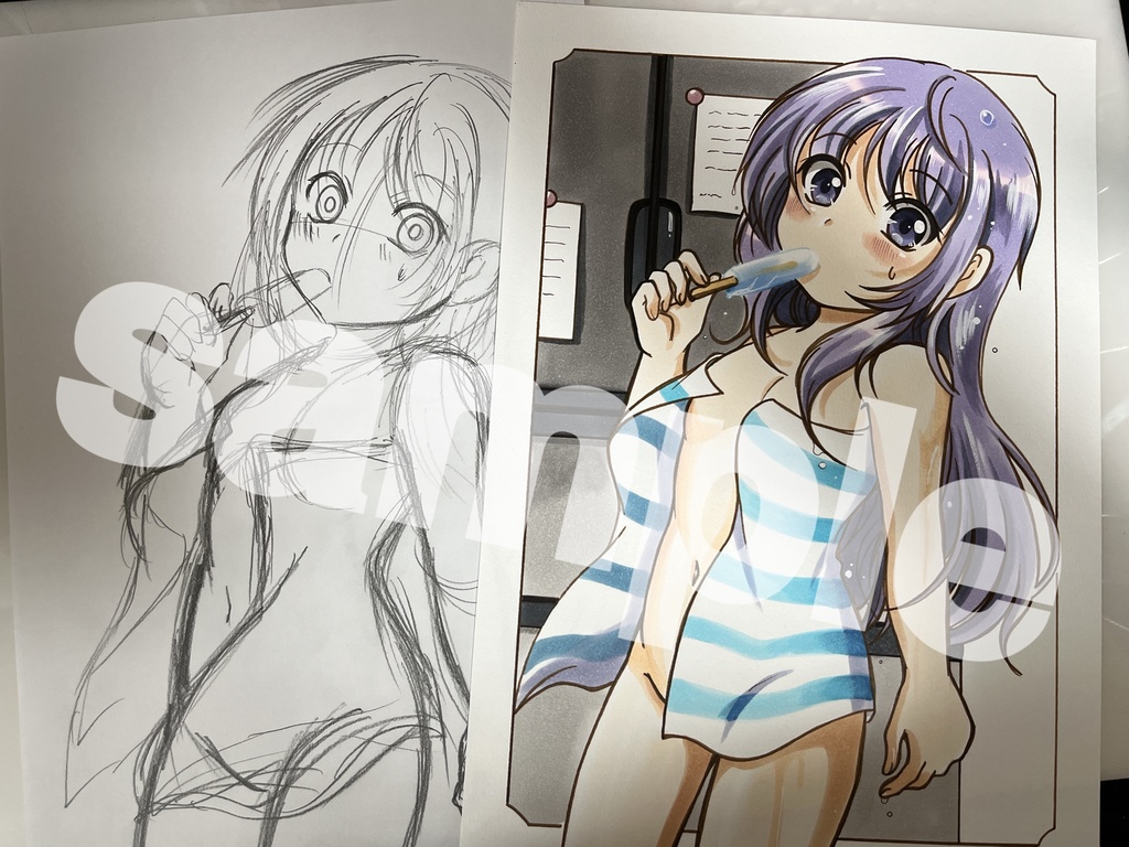 手描きオリジナルイラスト はだけタオル