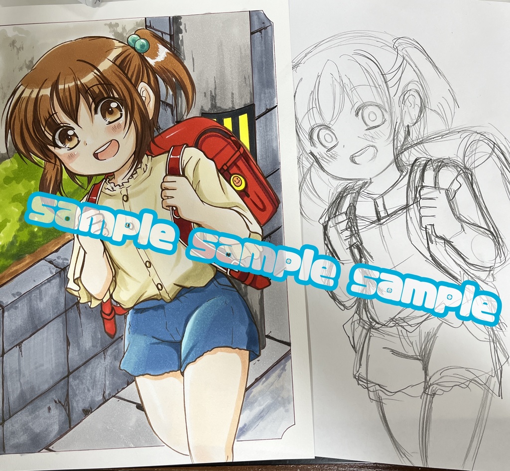 手描きオリジナルイラスト 通学路少女