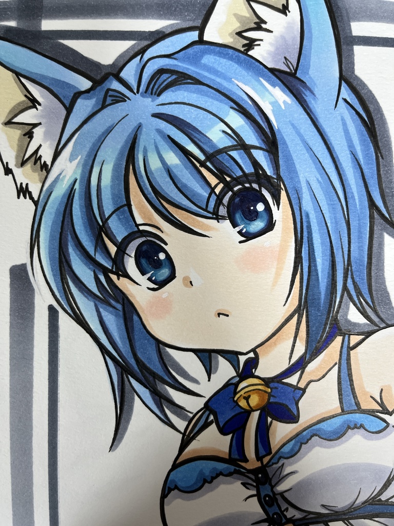 手描きオリジナルイラスト　青猫ちゃん