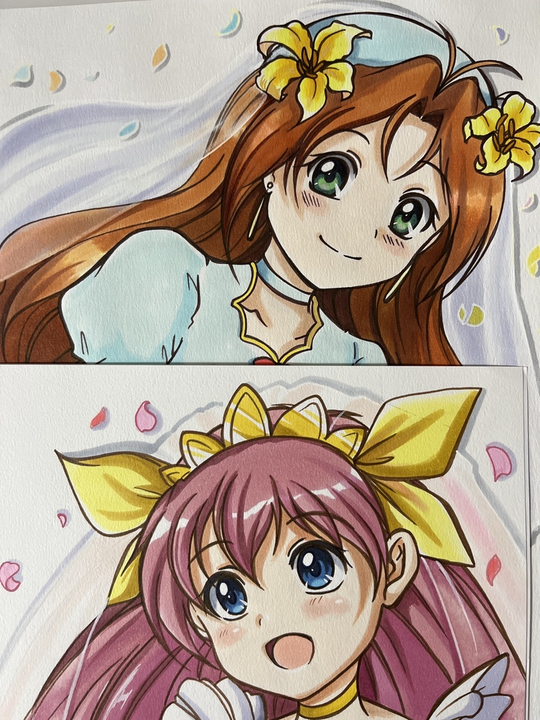 手描き同人イラスト　ウェディングピーチ&エンジェルリリィ