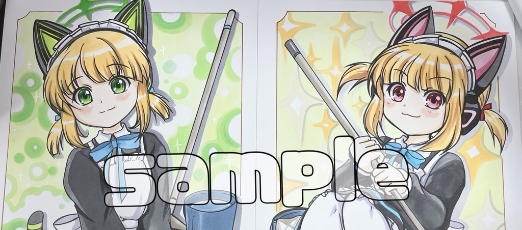 手描き同人イラスト ブルアカ モモイ&ミドリ