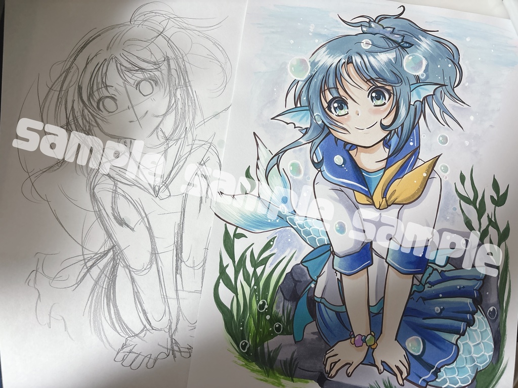 手描きオリジナルイラスト セーラー人魚