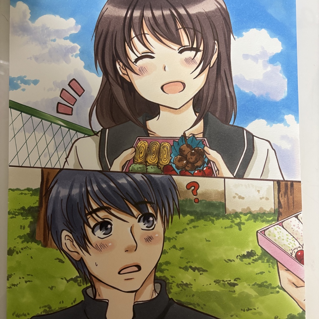 オリジナルイラスト　カップルのお昼ご飯