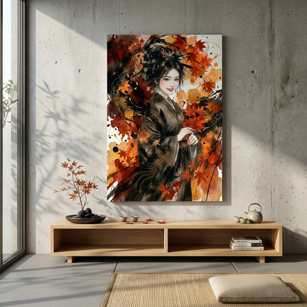 【SV_CH006】小喬 (Xiao Qiao) - 紅葉と黒金の極致水墨画 (商用利用可)