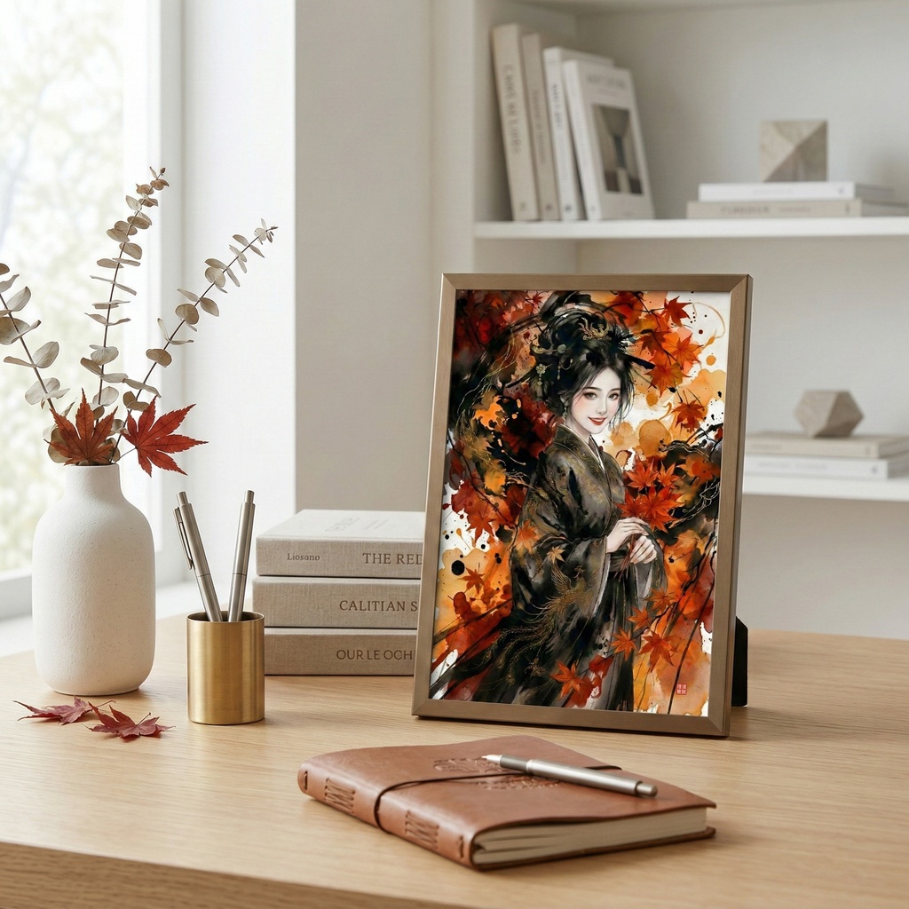 【SV_CH006】小喬 (Xiao Qiao) - 紅葉と黒金の極致水墨画 (商用利用可)