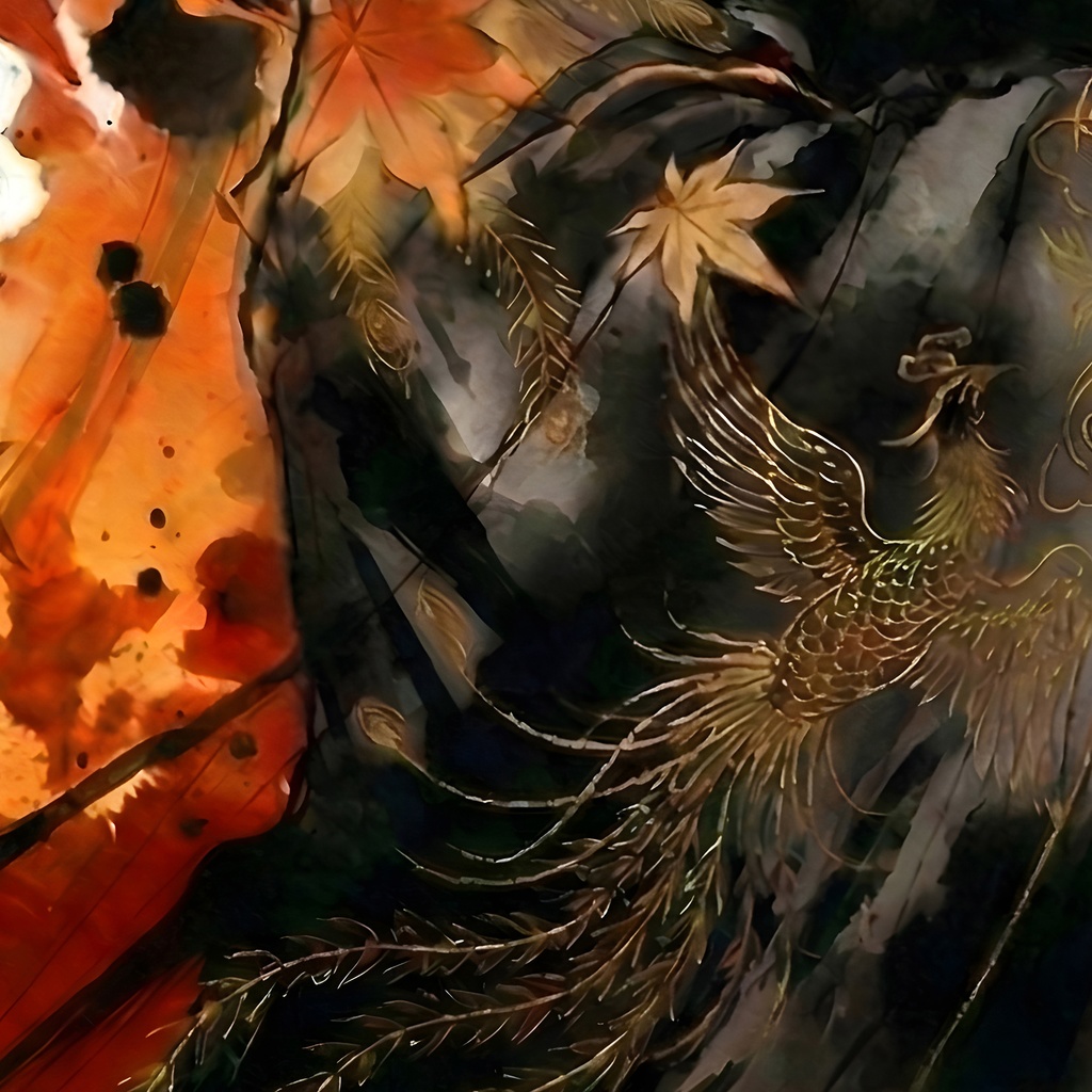 【SV_CH006】小喬 (Xiao Qiao) - 紅葉と黒金の極致水墨画 (商用利用可)