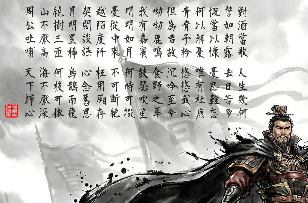 【SV_TK001】<三国英雄伝>曹操「短歌行」覇王の極致水墨画・背景素材 (商用可)