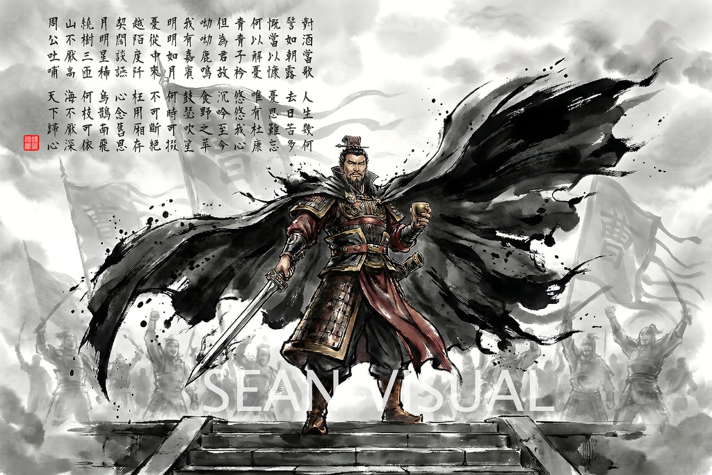【SV_TK001】<三国英雄伝>曹操「短歌行」覇王の極致水墨画・背景素材 (商用可)