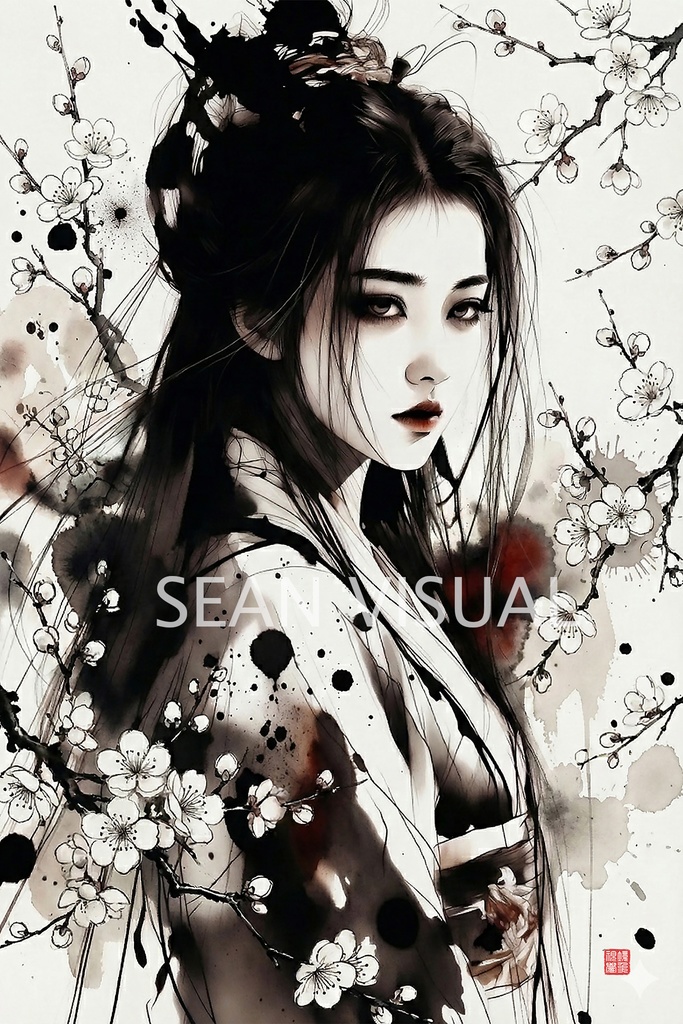 【SV_CH008】「寅月・梅花神：李清照」 東方十二月令花神卷 極致水墨画・背景素材 | Character Assets Now Available for VTuber & GameDev (商用可)