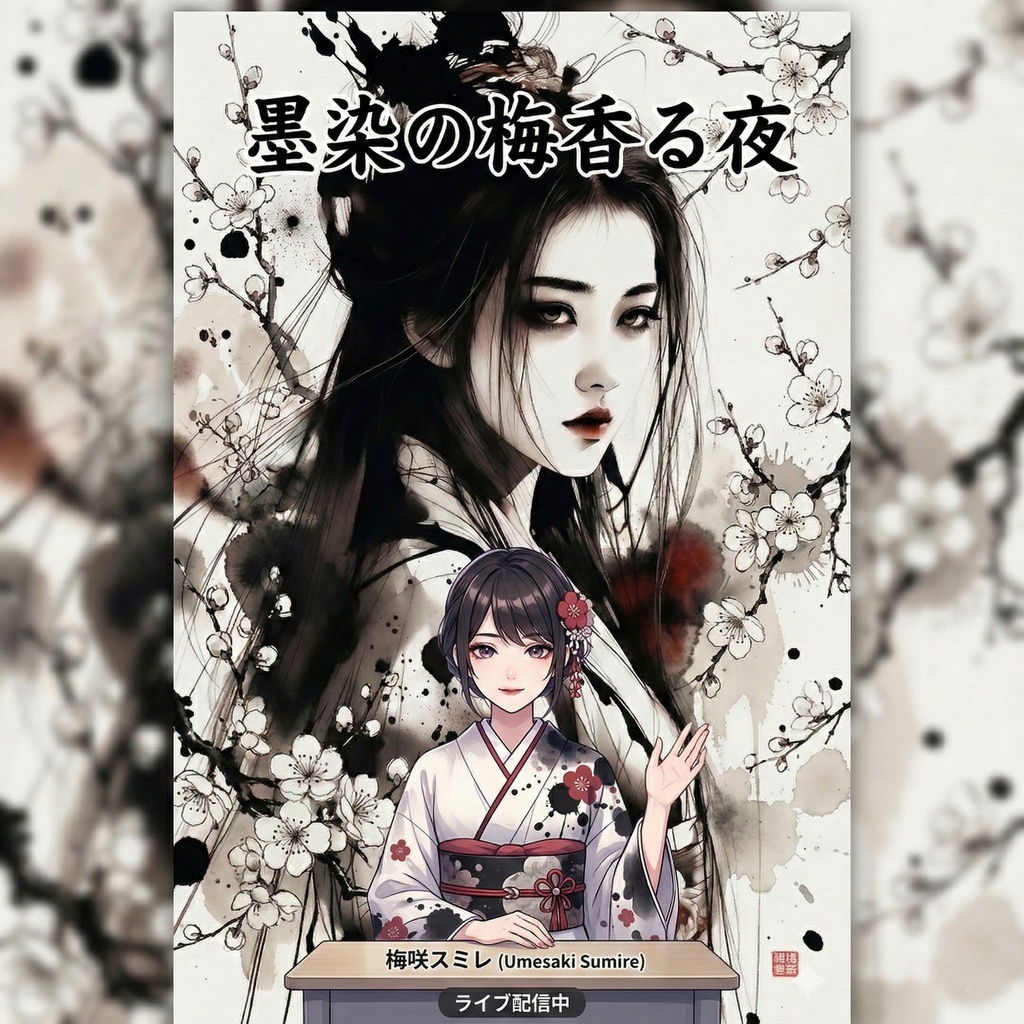 【SV_CH008】「寅月・梅花神:李清照」 東方十二月令花神卷 極致水墨画・背景素材 | Character Assets Now Available for VTuber & GameDev (商用可)