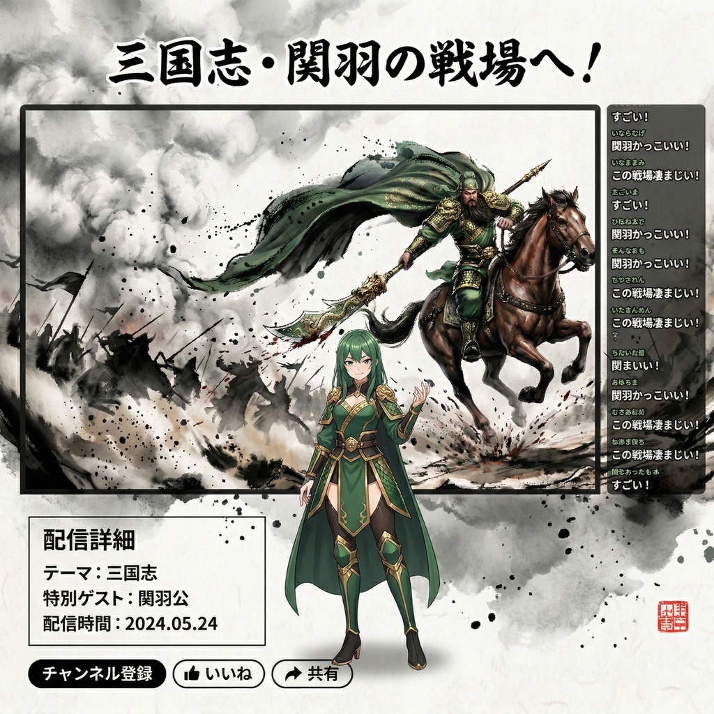 「武聖:関羽」三国英雄伝 第二弾 極致水墨画・背景素材 (2種収録 / 商用可)(SV_TK002)