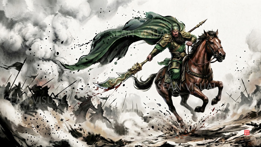 「武聖:関羽」三国英雄伝 第二弾 極致水墨画・背景素材 (2種収録 / 商用可)(SV_TK002)