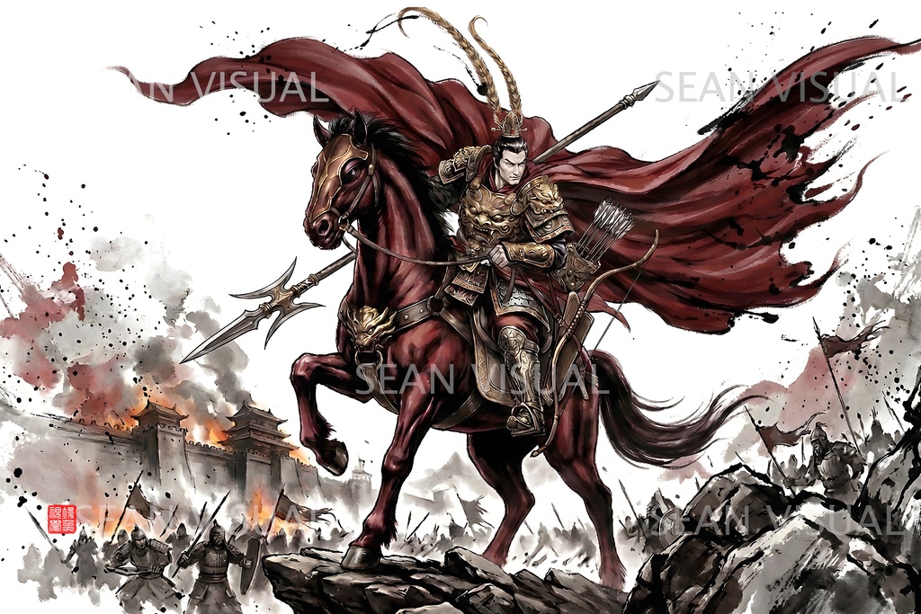 【三国志】呂布 奉先（鬼神：戦火の余燼）最高級水墨画アセット | Lu Bu Ink Art (SV_TK004)(商用可)