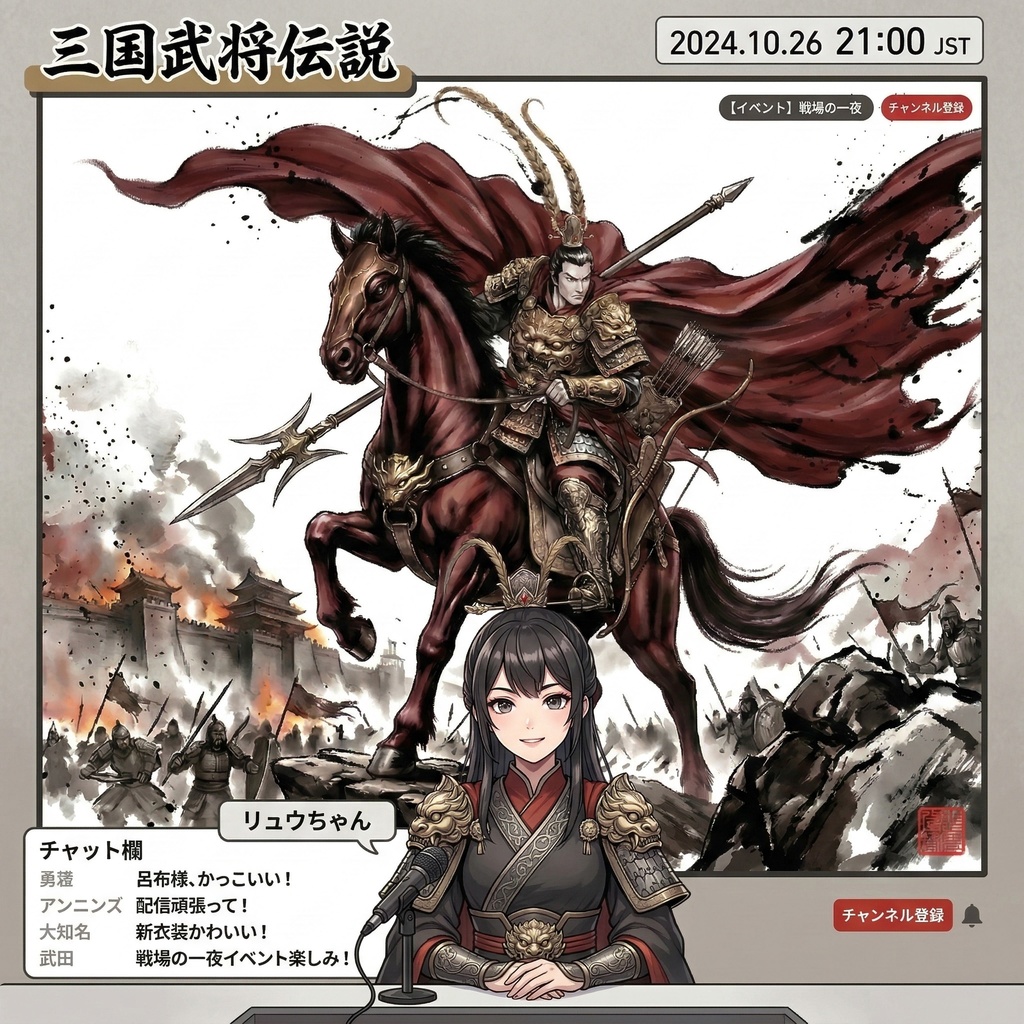 【三国志】呂布 奉先(鬼神:戦火の余燼)最高級水墨画アセット | Lu Bu Ink Art (SV_TK004)(商用可)