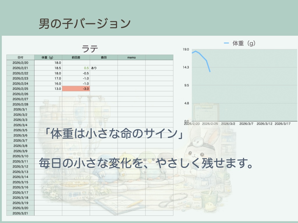 ことりの体重管理表（Numbers専用）　男の子用