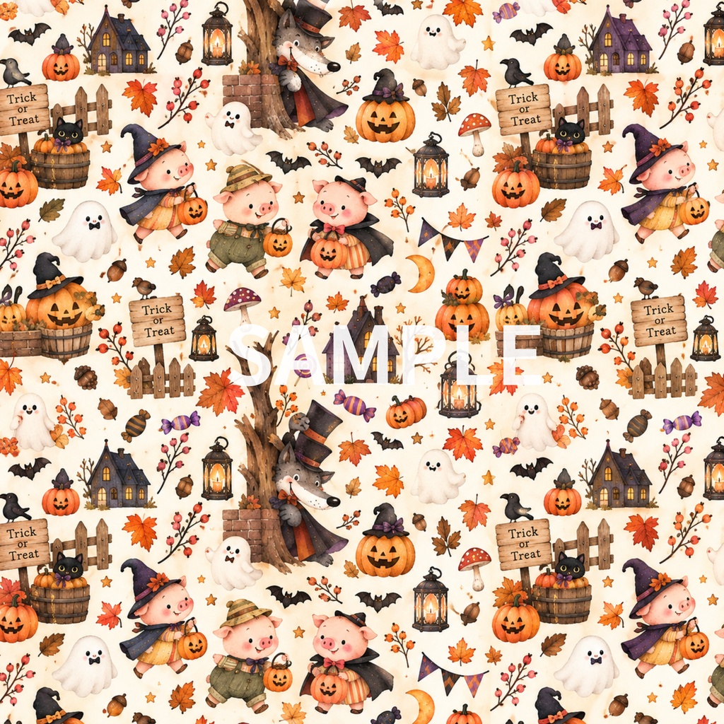 おとぎの森のハロウィン|童話モチーフの水彩デジタルペーパー 8柄セット|おとぎ話・ハロウィン素材