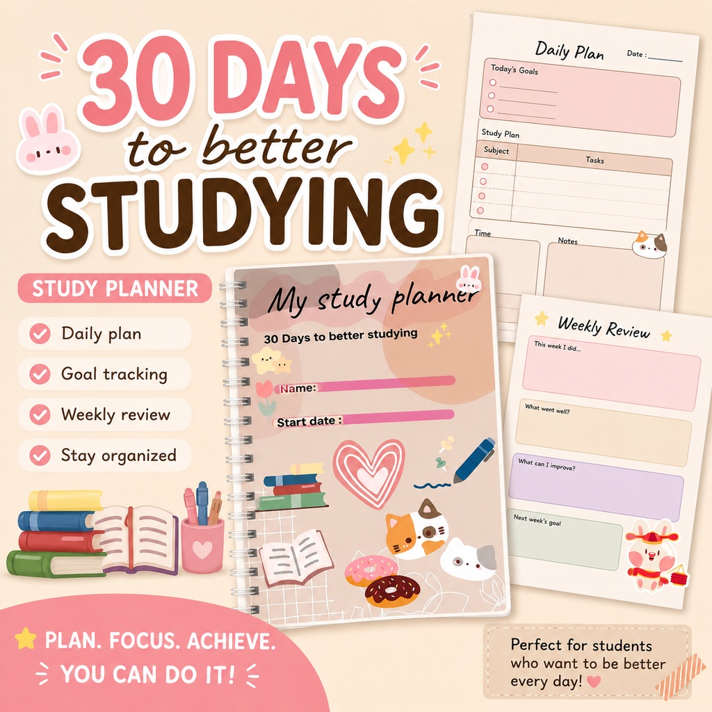 30-Day Study Planner | Digital PDF Planner for Students